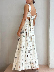 Sexy backless maxi dress with custom graffiti suspender fashion