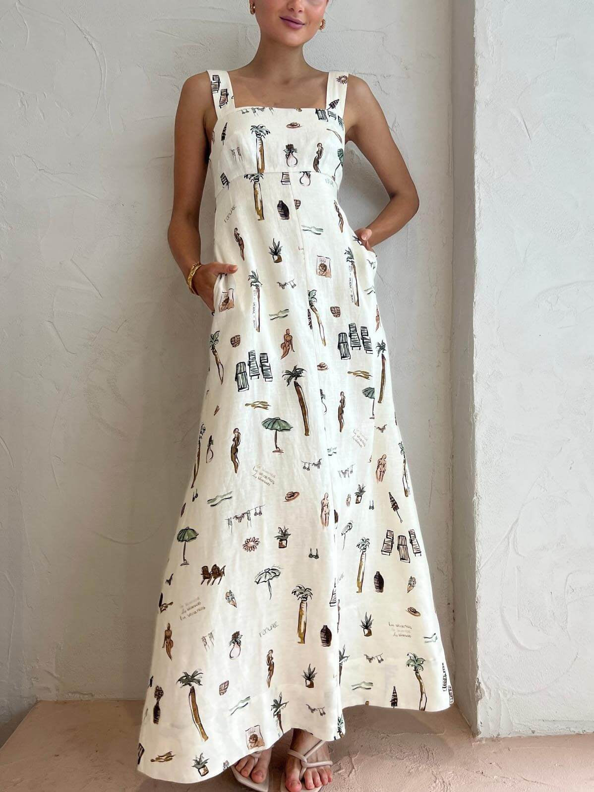 Sexy backless maxi dress with custom graffiti suspender fashion