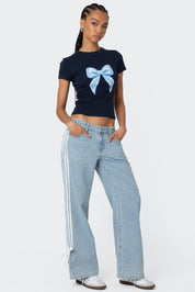 Lave talje løse side stribede bue brede ben jeans