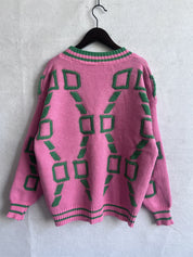 Sweter rozpinany z dzianiny o kontrastowym kolorze i dekolcie w serek