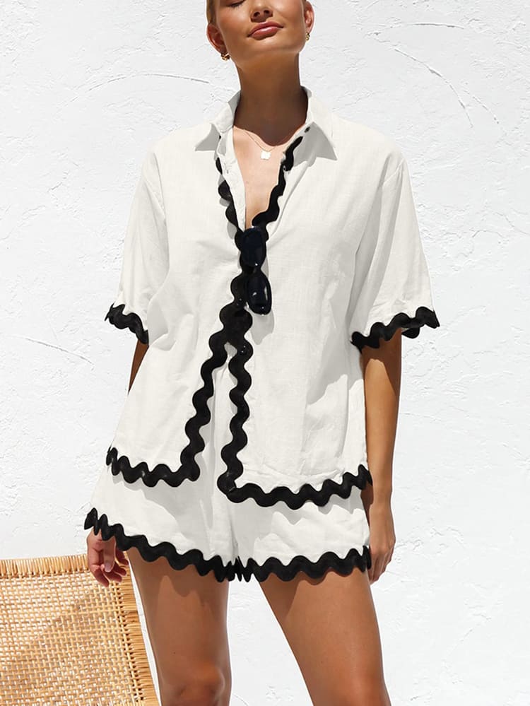 Conjunto de cárdigan simple con costura ondulada