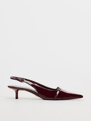 High heel slingback with buckle and pointed toe