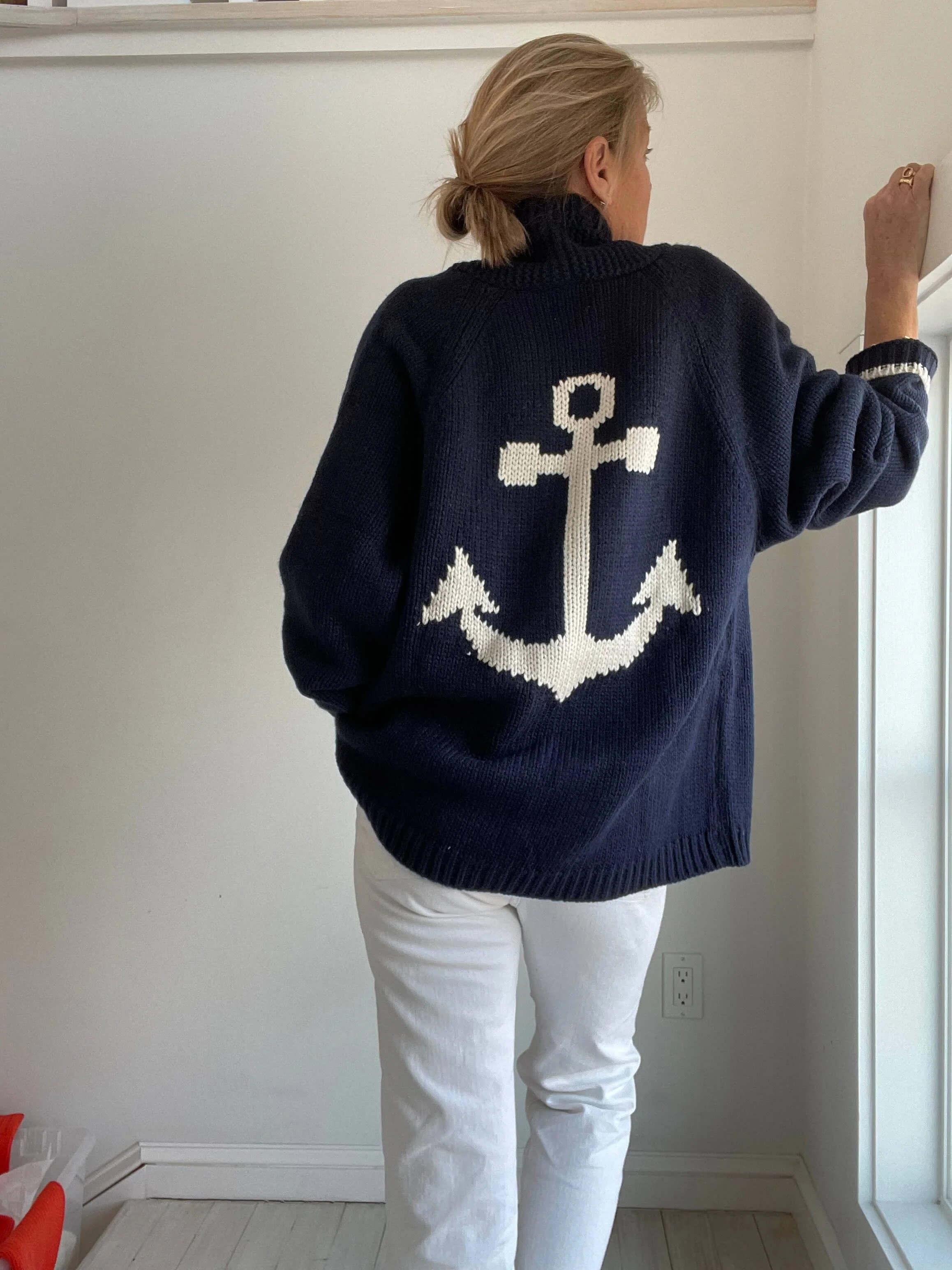 Varsity Chunky Anchor Cardigan - Navy