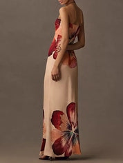 Fashionable printed sexy midi dress with slim fit tube top