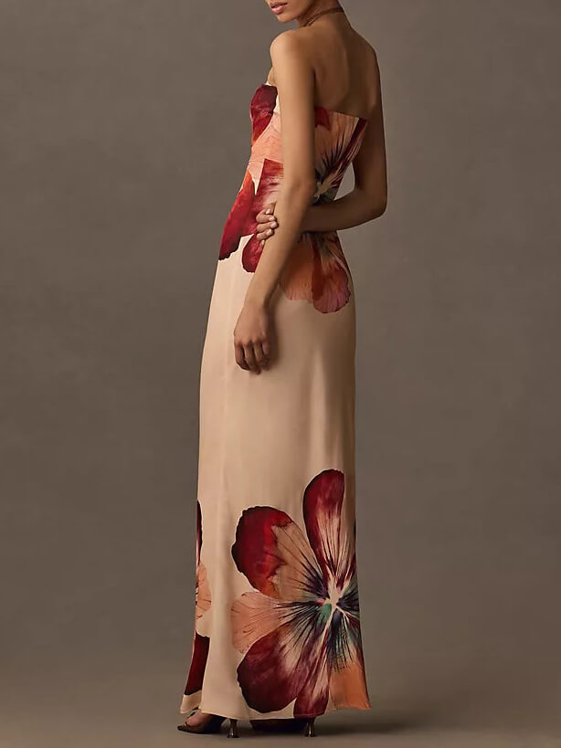 Fashionable printed sexy midi dress with slim fit tube top