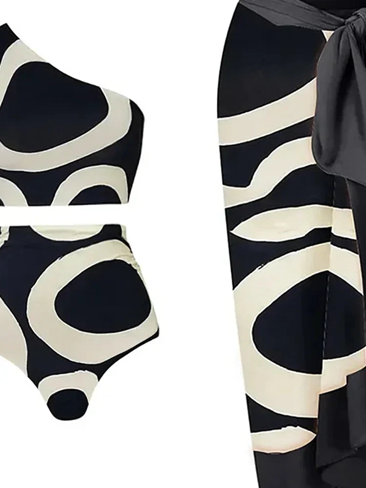 One-Shoulder Colorblock High-Waist Bikini Set