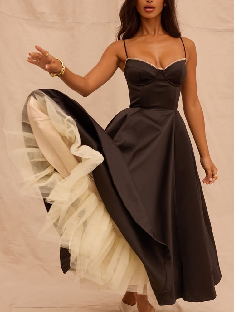 Black Midi Dress in Tulle
