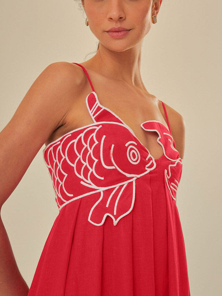 Maxi Dress Linen Blend Fish Top